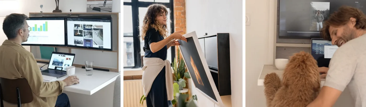 A lady closing a DropTop fold away desk.